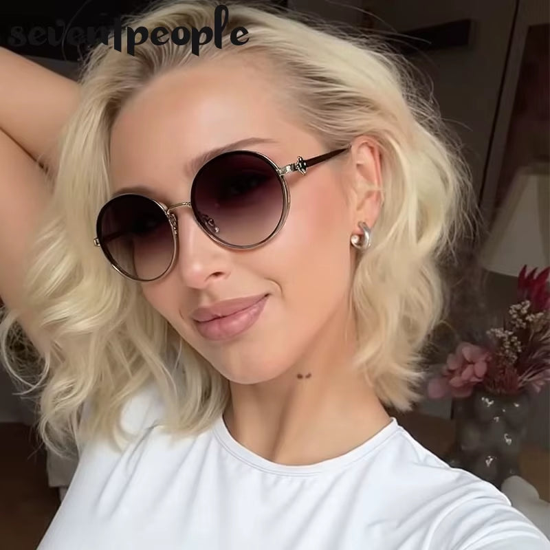 Oversized round Sunglasses Women 2026 Luxury Brand Classic Punk Driving Sun Glasses for Ladies Vintage Metal Frame Shades UV400