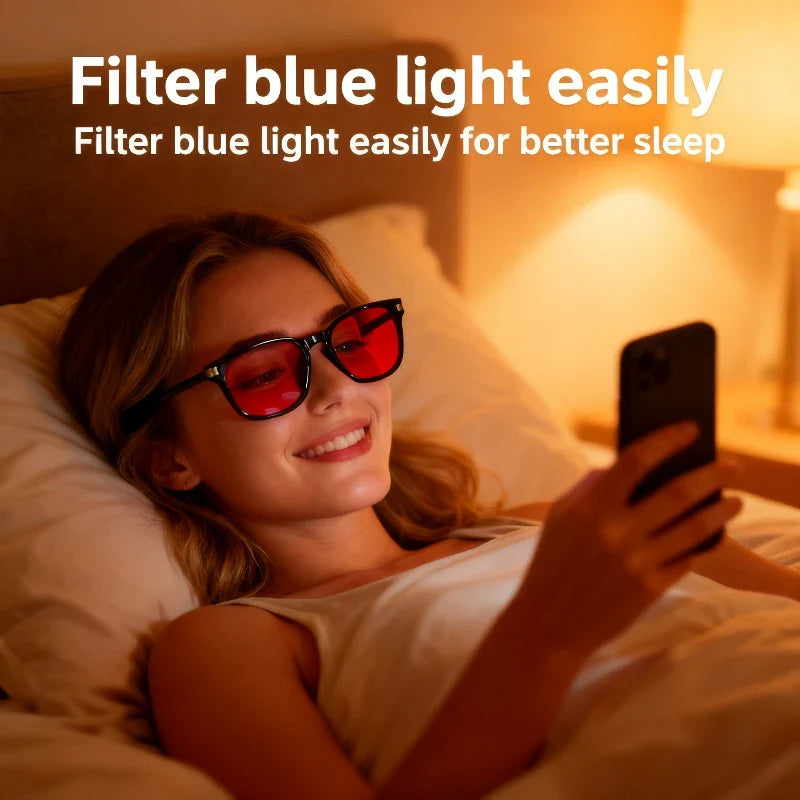 Red Glasses for Better Sleep Blue Light Blocking Glasses Orange Lenses Improve Insomnia Square Tr90 Glasses Women Big Size 140Mm