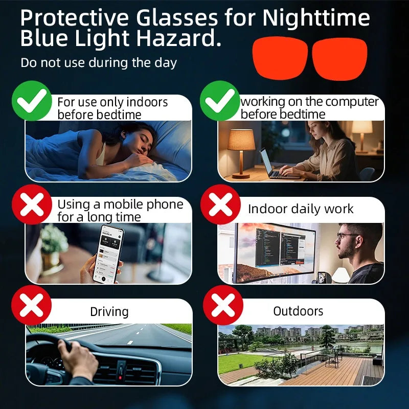 Red Glasses for Better Sleep Blue Light Blocking Glasses Orange Lenses Improve Insomnia Square Tr90 Glasses Women Big Size 140Mm