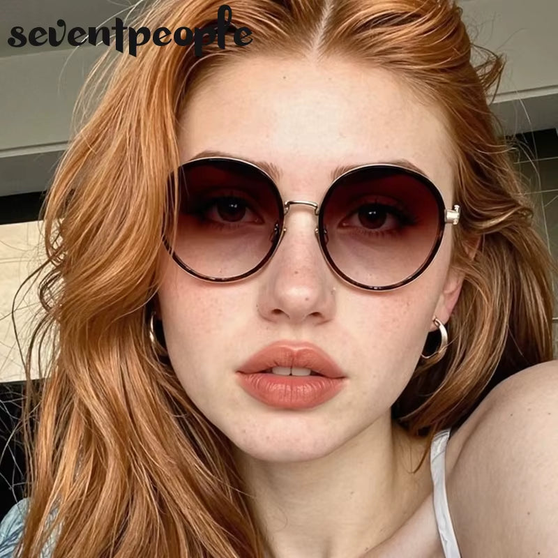 Oversized round Sunglasses Women 2026 Luxury Brand Classic Punk Driving Sun Glasses for Ladies Vintage Metal Frame Shades UV400