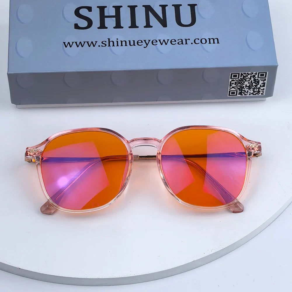 Red Glasses for Better Sleep Blue Light Blocking Glasses Orange Lenses Improve Insomnia Square Tr90 Glasses Women Big Size 140Mm