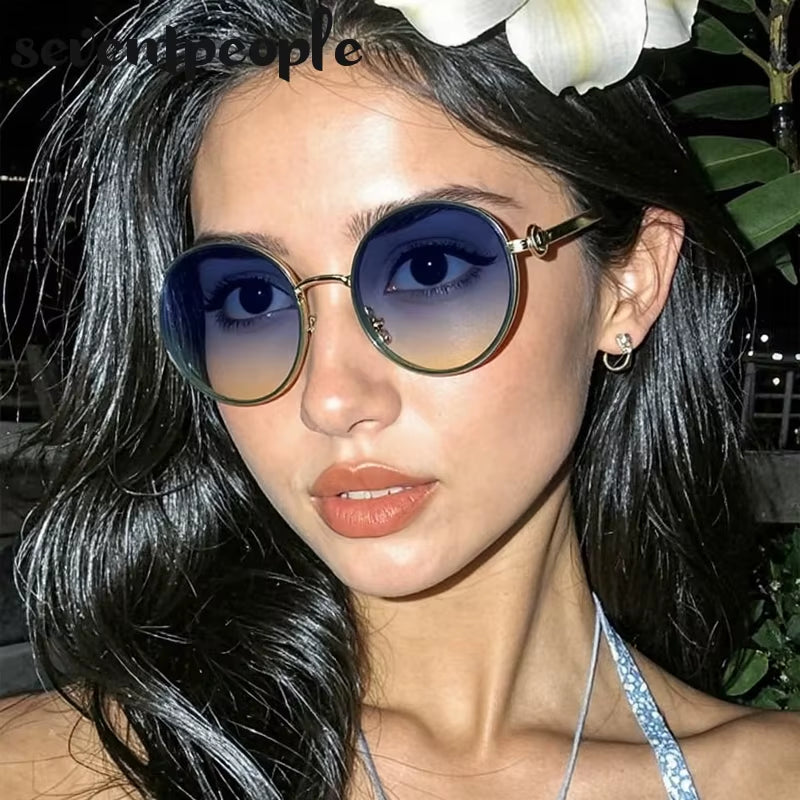 Oversized round Sunglasses Women 2026 Luxury Brand Classic Punk Driving Sun Glasses for Ladies Vintage Metal Frame Shades UV400